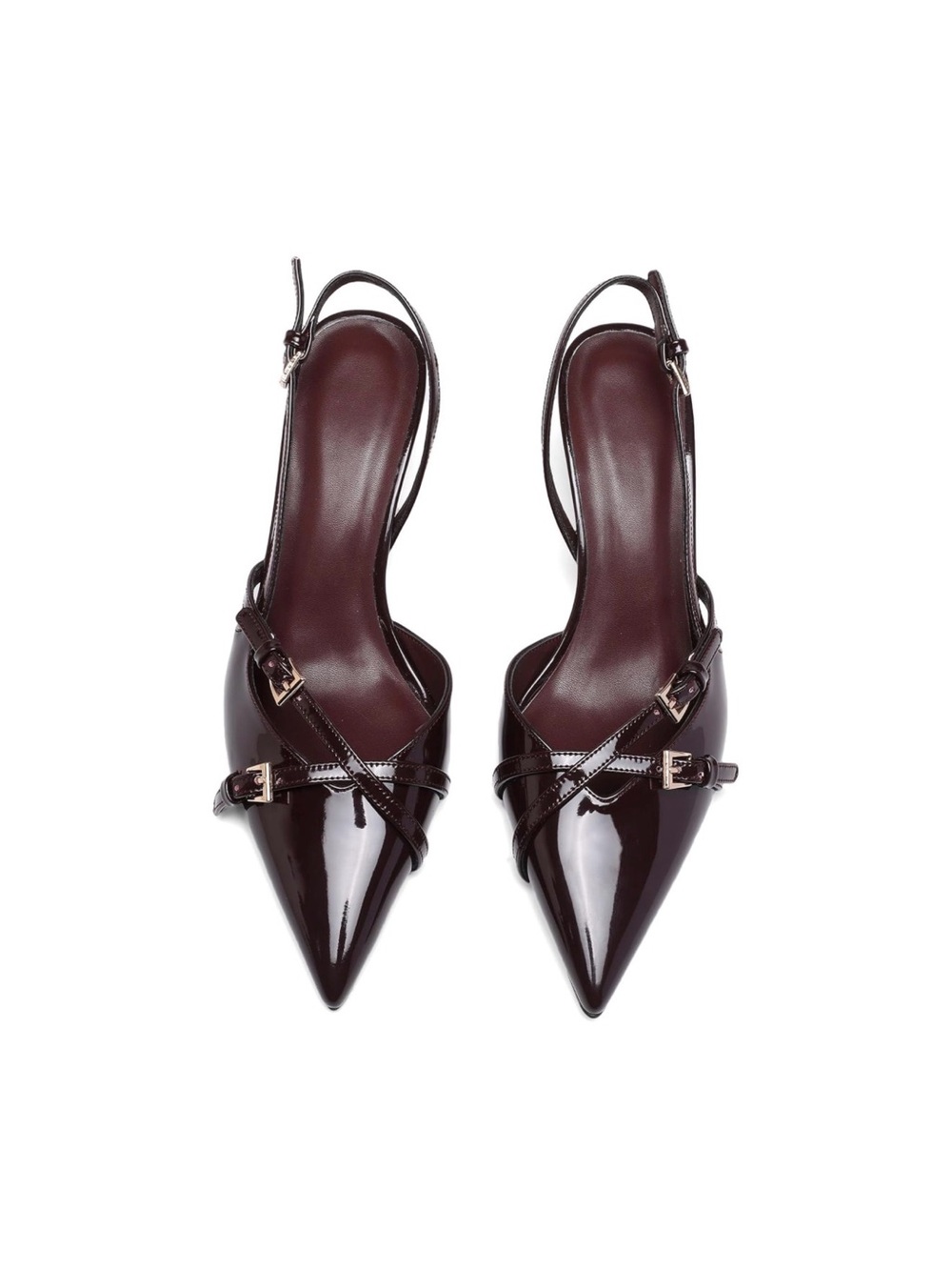 Pointed Slingback Buckle Pumps in Dark Burgundy